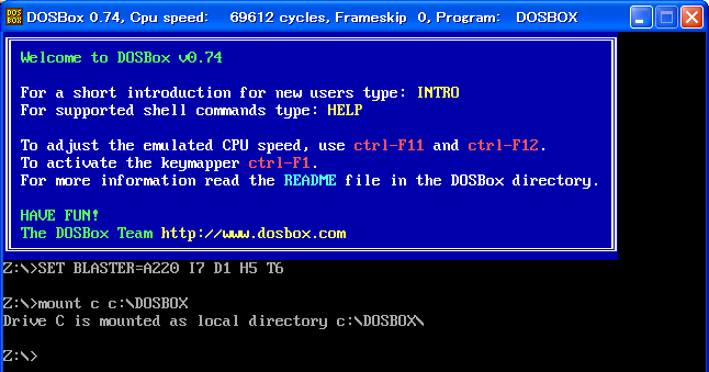 C:\DOSBox フォルダを、C:ドライブとしてマウント